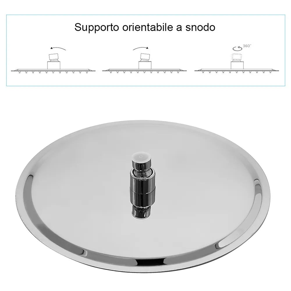 Set doccia cromo braccio tondo 35 cm + soffione tondo 20 cm in acciaio