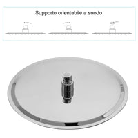 Set doccia cromo braccio tondo 35 cm + soffione tondo 20 cm in acciaio