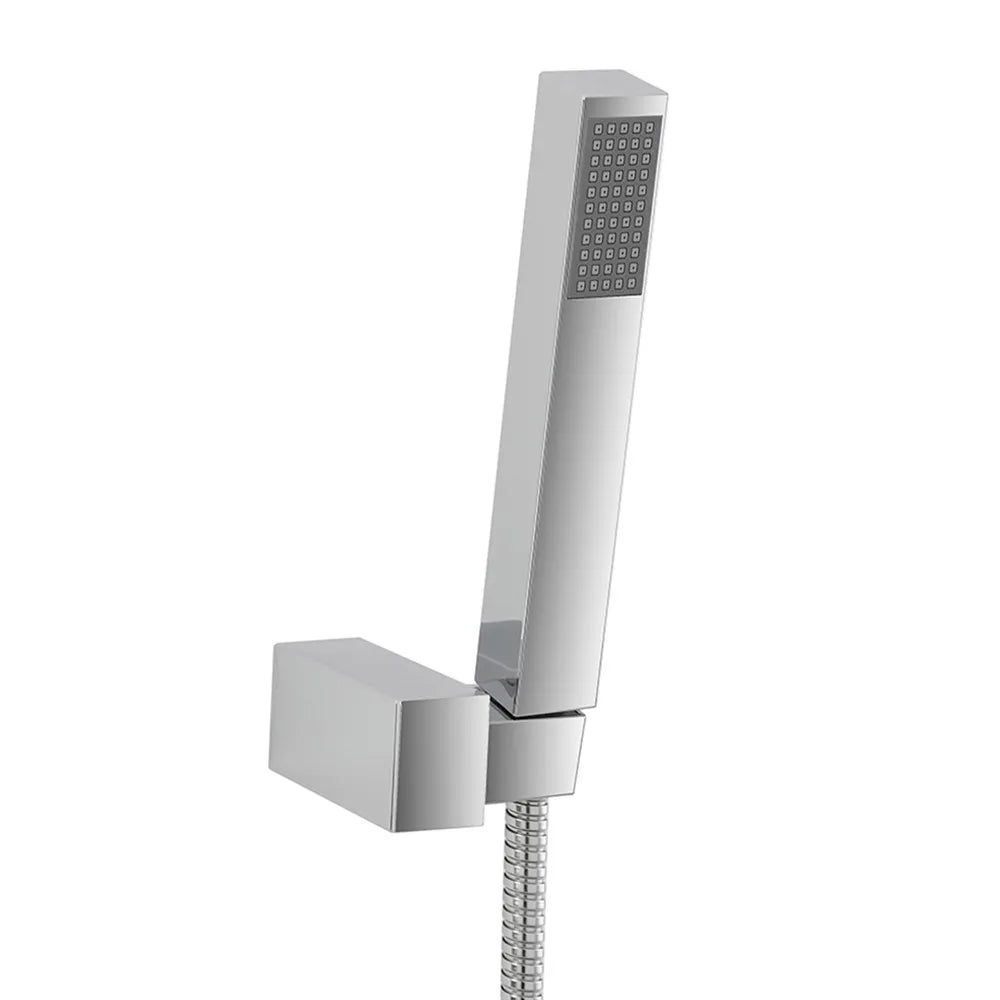 Set doccia cromo con doccino quadrato, presa acqua e flessibile