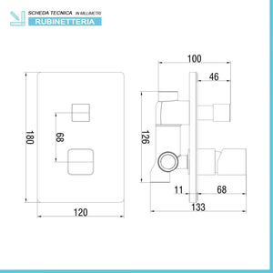 Set doccia da incasso con soffione 22x50 cm a sbalzo con cascata Lotus