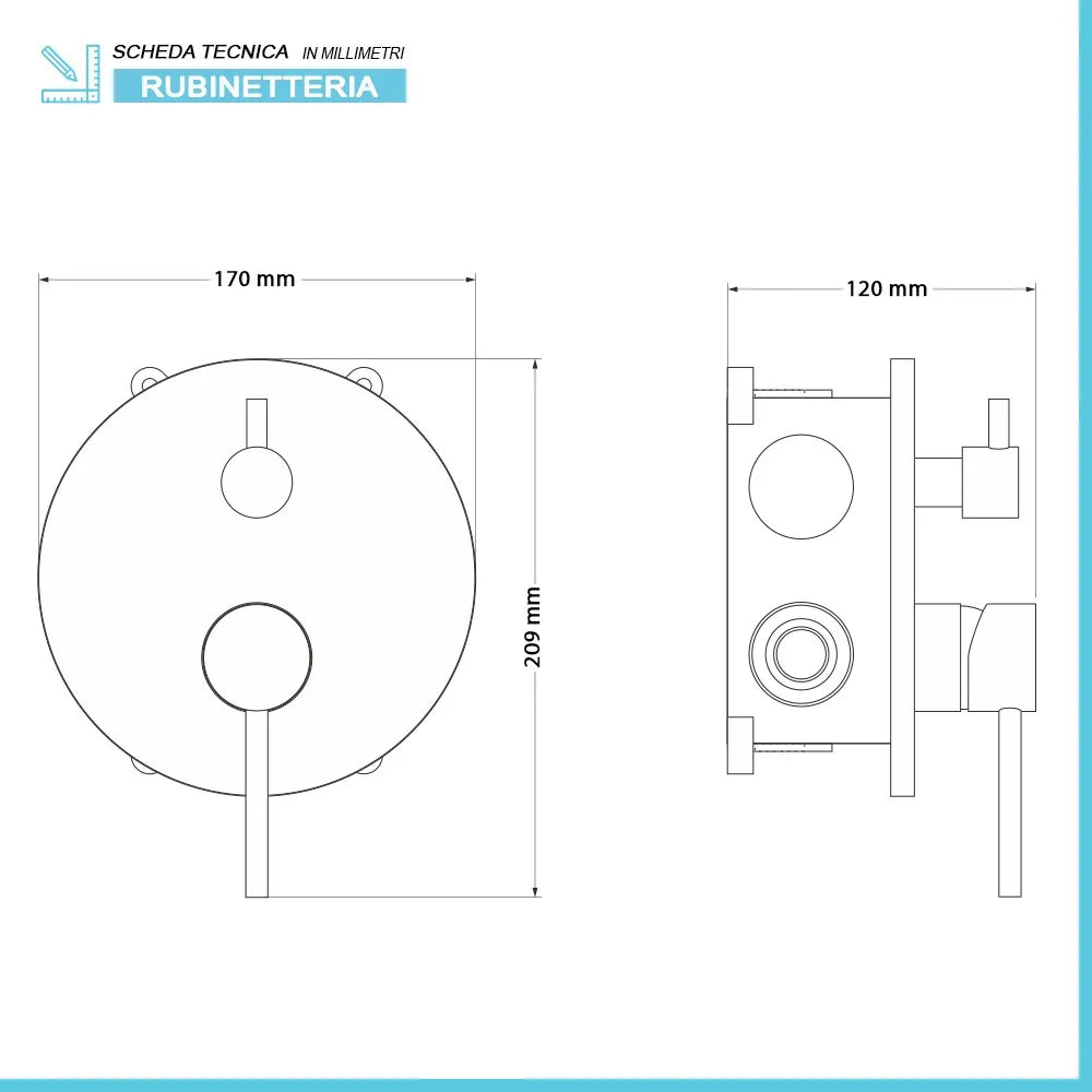 Set doccia da incasso con soffione 25 cm e kit doccia completo Nuego