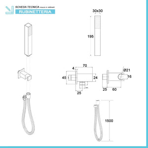 Set doccia da incasso con soffione 30 cm e kit completo nero opaco Lotus