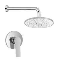 Set doccia completo di miscelatore a incasso con braccio doccia e soffione tondo Flat