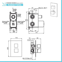 Set doccia incasso completo con soffione quadrato 25 e kit doccia  Torre