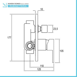 Set doccia incasso Kubo nero opaco con soffione 20 cm e kit doccia 