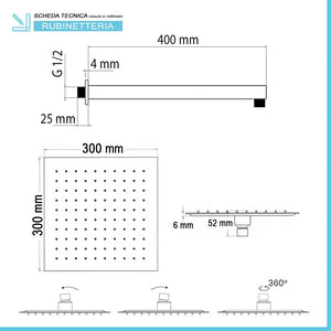 Set doccia incasso Kubo soffione 30x30 cm e kit doccia completo