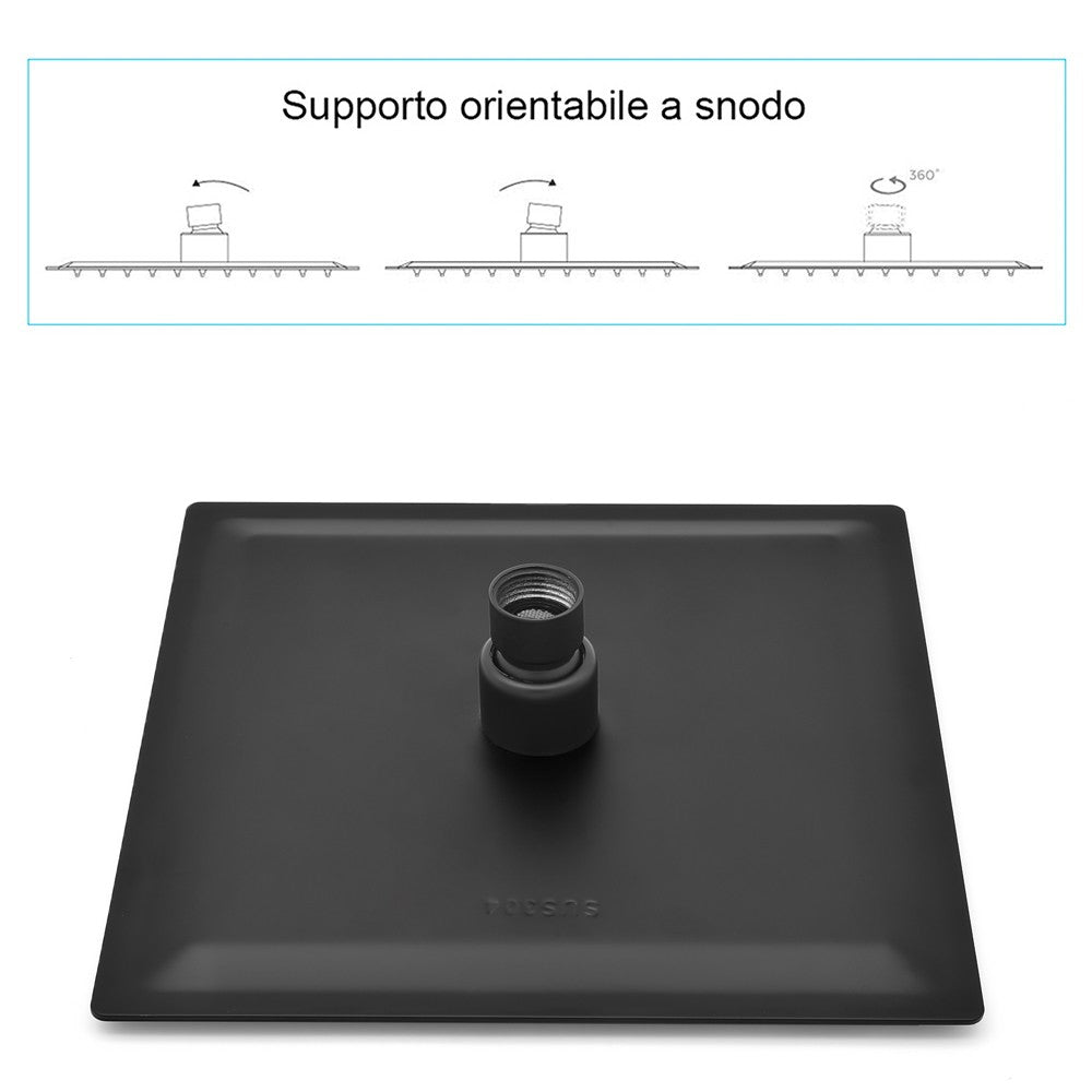 Set doccia incasso nero opaco Kubo braccio e soffione quadrato 25x25