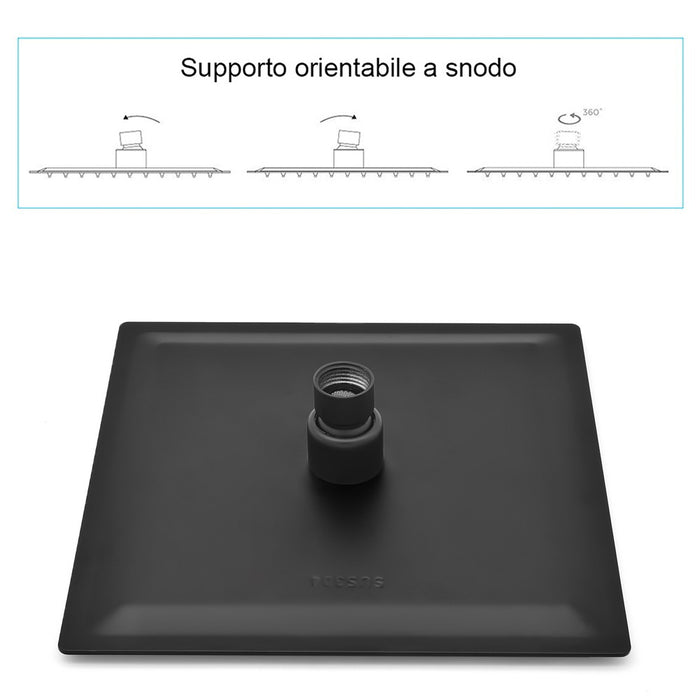 Set doccia incasso nero opaco Kubo braccio e soffione quadrato 25x25