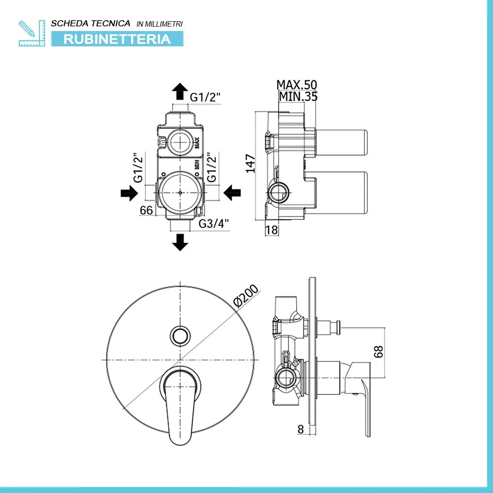 Set doccia incasso Paffoni Green tondo con soffione inox 25 e kit doccia