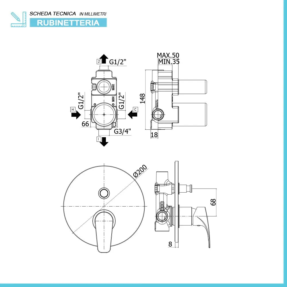 Set doccia incasso Paffoni Lime con soffione tondo inox 25 e kit doccia