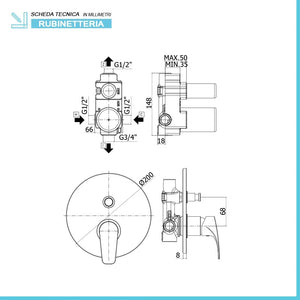 Set doccia incasso Paffoni Lime con soffione tondo inox 25 e kit doccia