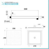 Set doccia nero opaco completo di soffione quadrato 25x25 cm e miscelatore incasso