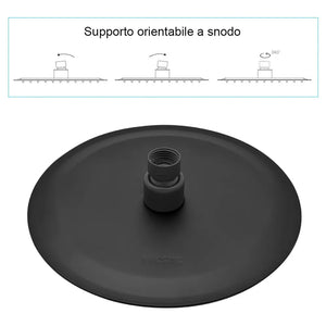 Set doccia nero opaco con braccio 33 cm e soffione tondo 25 cm