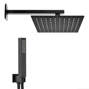 Set doccia nero opaco con braccio soffione quadrato 40x40 e kit doccia