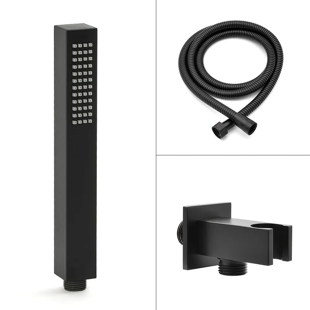 Set doccia nero opaco con braccio soffione quadrato 40x40 e kit doccia