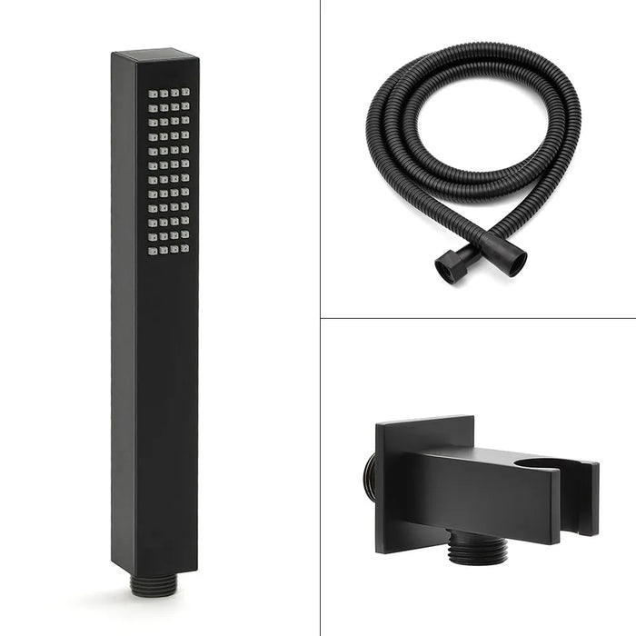 Set doccia nero opaco con braccio soffione quadrato 40x40 e kit doccia
