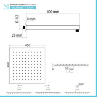 Set doccia nero opaco con braccio soffione quadrato 40x40 e kit doccia