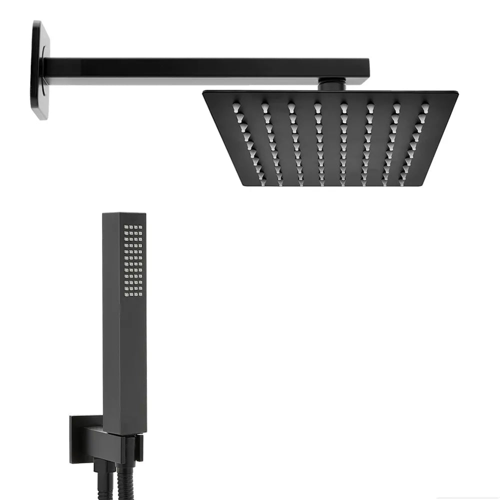 Set doccia nero opaco con braccio soffione rettangolare 30x20 e kit doccia