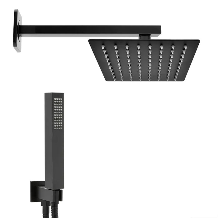 Set doccia nero opaco con braccio soffione rettangolare 30x20 e kit doccia
