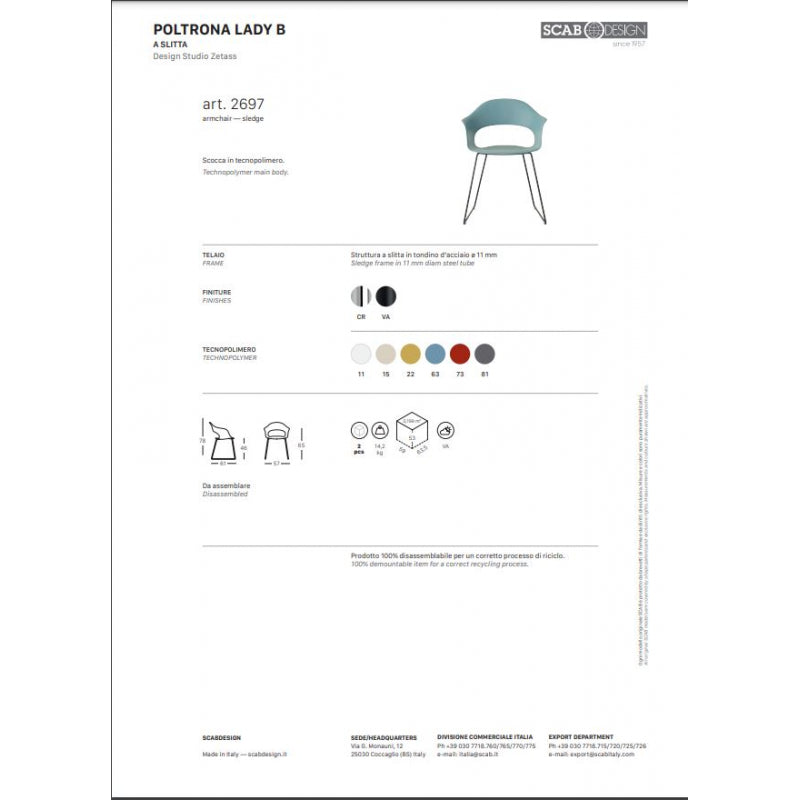 SET DUE SEDIE LADY B A SLITTA MADE IN ITALY SCAB DESIGN - Antracite 81