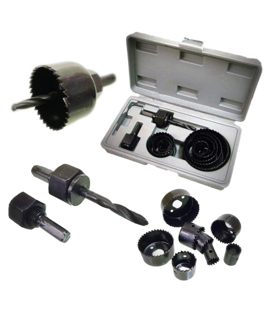 Set Frese Legno A Tazza Kit Seghe Fora Legno Plastica 11 Pz Attacco Per Trapano         