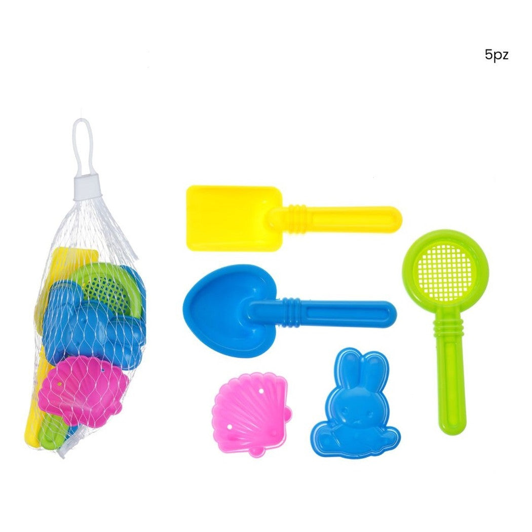 Trade Shop - Set Giocattoli Da Spiaggia Per Bambini 5pz Formine Paletta Setaccio Cucchiaio 618565 -