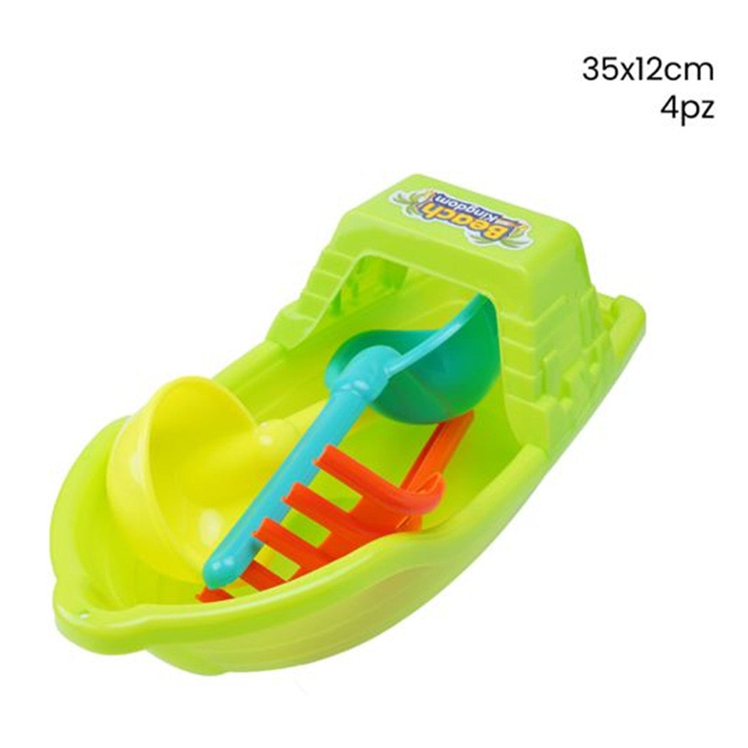 Trade Shop - Set Giocattoli Spiaggia Con Barca Rastrello Paletta Mare Per Bambini 35x12cm 258262 -