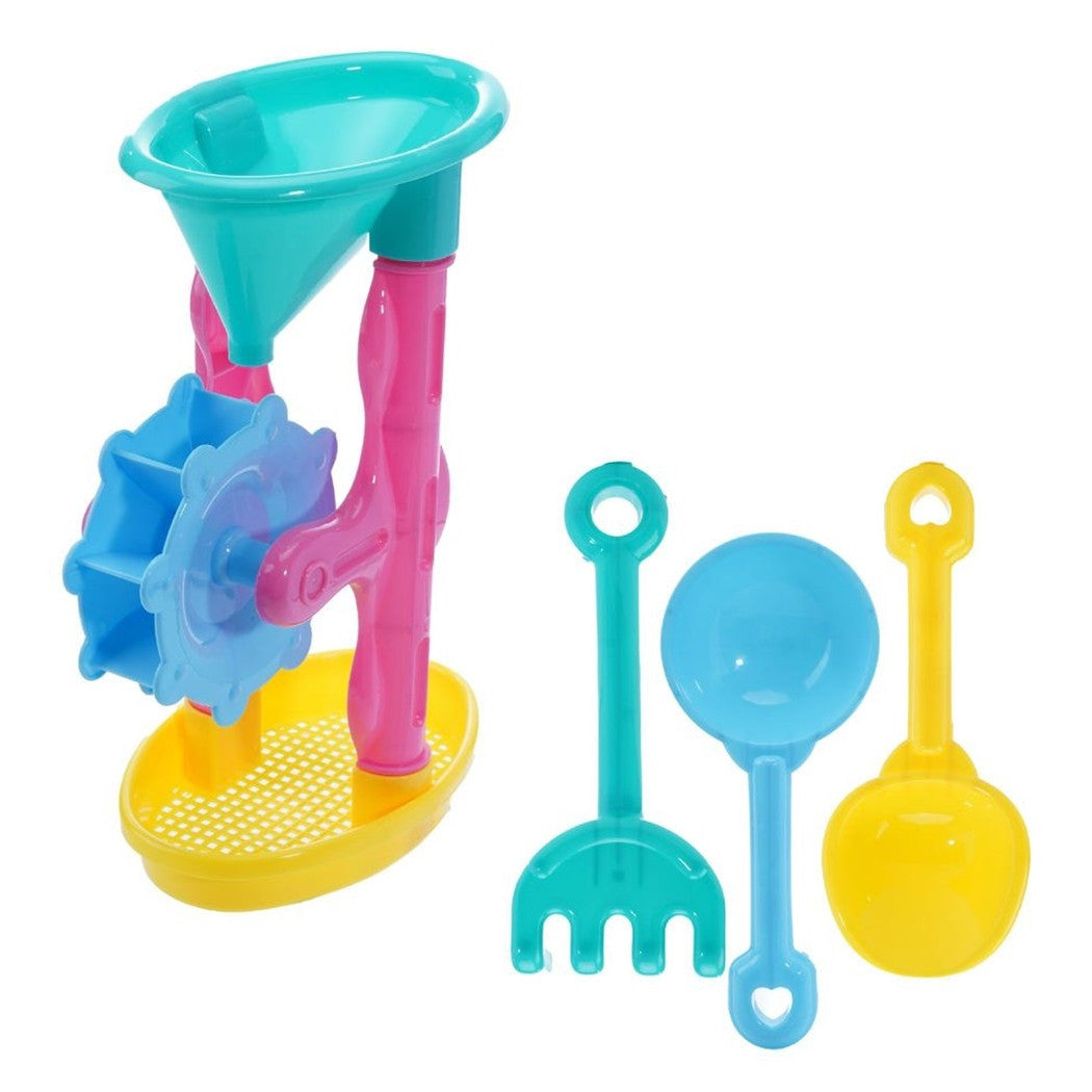 Trade Shop - Set Giochi Da Spiaggia Per Bambini 4pz Con Mulino Rastrello Palette 10x23cm 258268 -