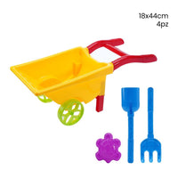 Trade Shop - Set Giochi Mare Spiaggia 4pz Con Carriola 18x44cm Rastrello Paletta Formina 258296 -