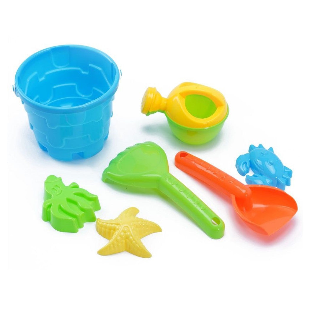 Trade Shop - Set Giochi Sabbia 7pz Secchiello Palette Formine Innaffiatoio Per Bambini 11x15cm 258298 -