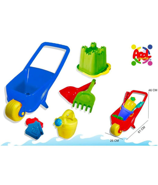 Set Gioco Da Spiaggia Con Carriola Secchiello Palette Innaffiatoio Giochi Bimbi         