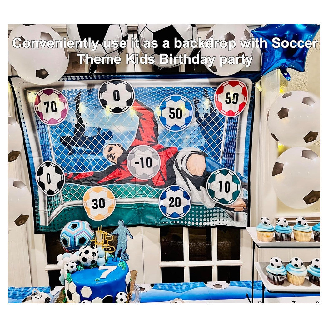 Trade Shop - Set Gioco Per Bambini 8pz Pallone Da Calcio Picchetti Ganci Bersaglio Adesivo 60"x40" -
