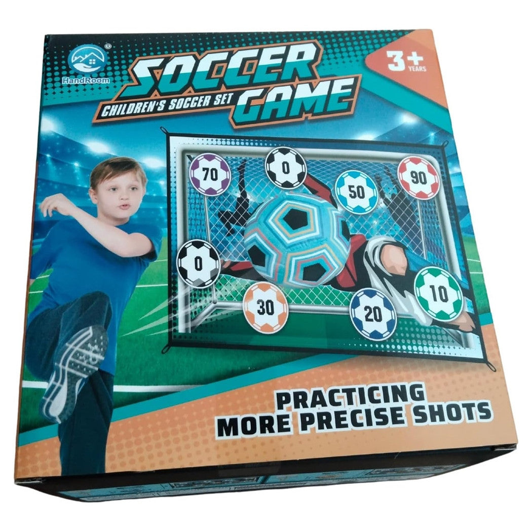 Trade Shop - Set Gioco Per Bambini 8pz Pallone Da Calcio Picchetti Ganci Bersaglio Adesivo 60"x40" -