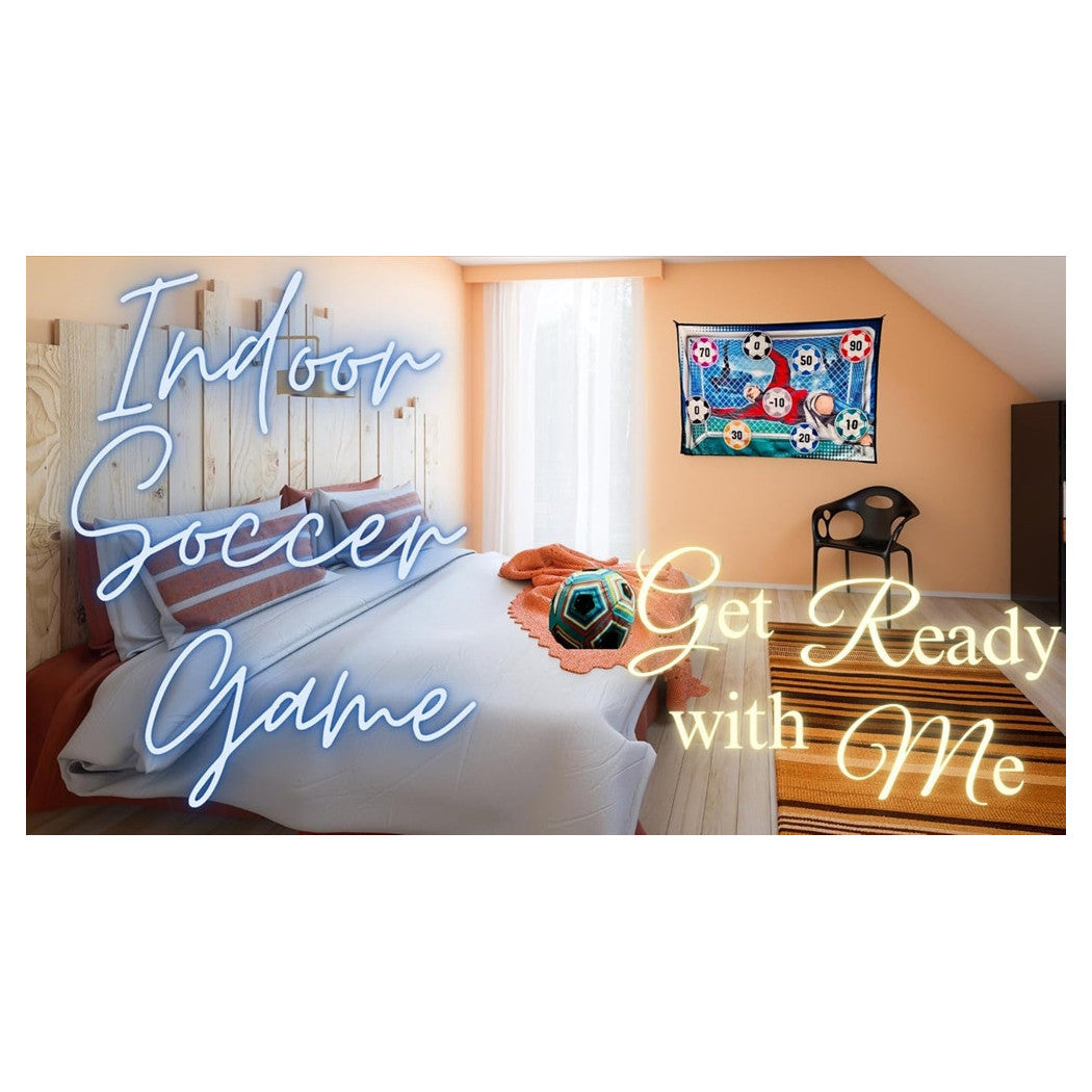 Trade Shop - Set Gioco Per Bambini 8pz Pallone Da Calcio Picchetti Ganci Bersaglio Adesivo 60"x40" -