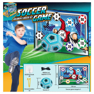 Trade Shop - Set Gioco Per Bambini 8pz Pallone Da Calcio Picchetti Ganci Bersaglio Adesivo 60"x40" -