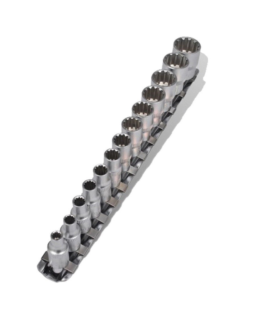 Set Kit 13 Pz Chiavi Bussole Torx Millerighe 1/4" 4-14mm Scalanati Striscia Clip         