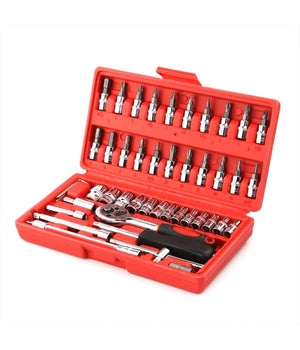 Set Kit 46 Pezzi Chiavi A Bussola Con Cricchetto 1/4" Cacciavite Esagonale Tubo         