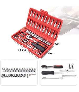 Set Kit 46 Pezzi Chiavi A Bussola Con Cricchetto 1/4" Cacciavite Esagonale Tubo         