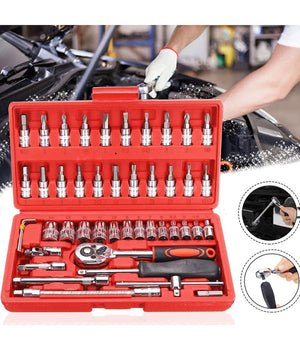 Set Kit 46 Pezzi Chiavi A Bussola Con Cricchetto 1/4" Cacciavite Esagonale Tubo         