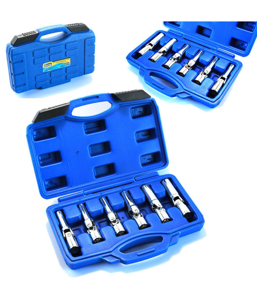 Set Kit 6 Chiavi Bussola Snodate Per Candelette Auto Diesel Da 8 A 16mm 3/8"         