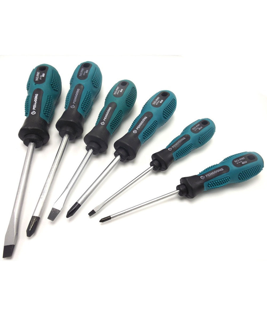 Set Kit 7 Cacciaviti Cacciavite Con Manico Ergonomico Punta A Stella A Taglio         