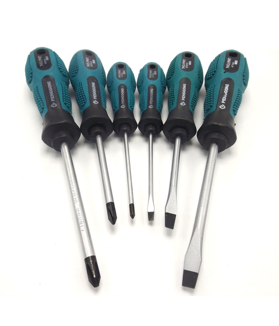 Set Kit 7 Cacciaviti Cacciavite Con Manico Ergonomico Punta A Stella A Taglio         