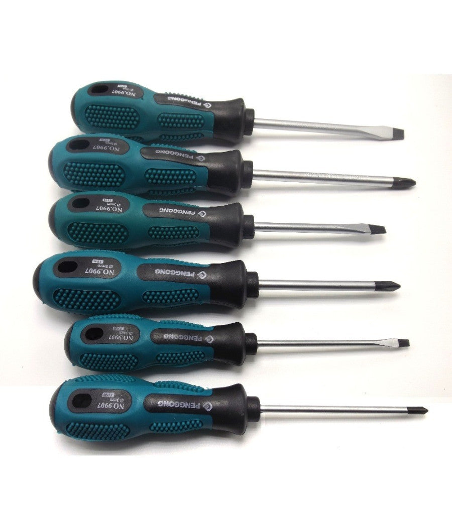 Set Kit 7 Cacciaviti Cacciavite Con Manico Ergonomico Punta A Stella A Taglio         