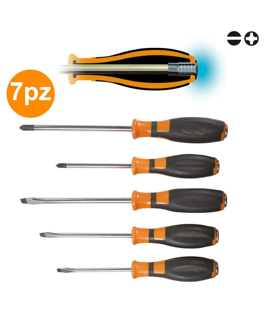 Set Kit 7 Cacciaviti Cacciavite Impatto Battente Taglio Croce Cromo Vanadio         