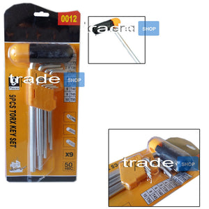 Trade Shop - Set Kit 9 Chiavi Esagonali Hex Lunghe Ad Elle Manico Mandrino Forato Da T1 T50 -