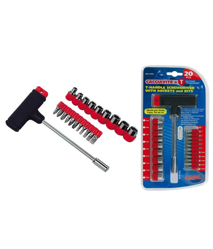 Set Kit Cacciaviti Inserti Intercambiabili Con Manico A T 21pcs 21 Pezzi         