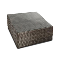 Lounge - Salotto da giardino in alluminio e polyrattan con divano 2 posti + divano 3 posti + tavolino/pouff. Set da giardino lounge modulare con divano angolare + 12 cuscini.