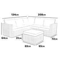 Lounge - Salotto da giardino in alluminio e polyrattan con divano 2 posti + divano 3 posti + tavolino/pouff. Set da giardino lounge modulare con divano angolare + 12 cuscini.