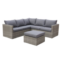 Lounge - Salotto da giardino in alluminio e polyrattan con divano 2 posti + divano 3 posti + tavolino/pouff. Set da giardino lounge modulare con divano angolare + 12 cuscini.