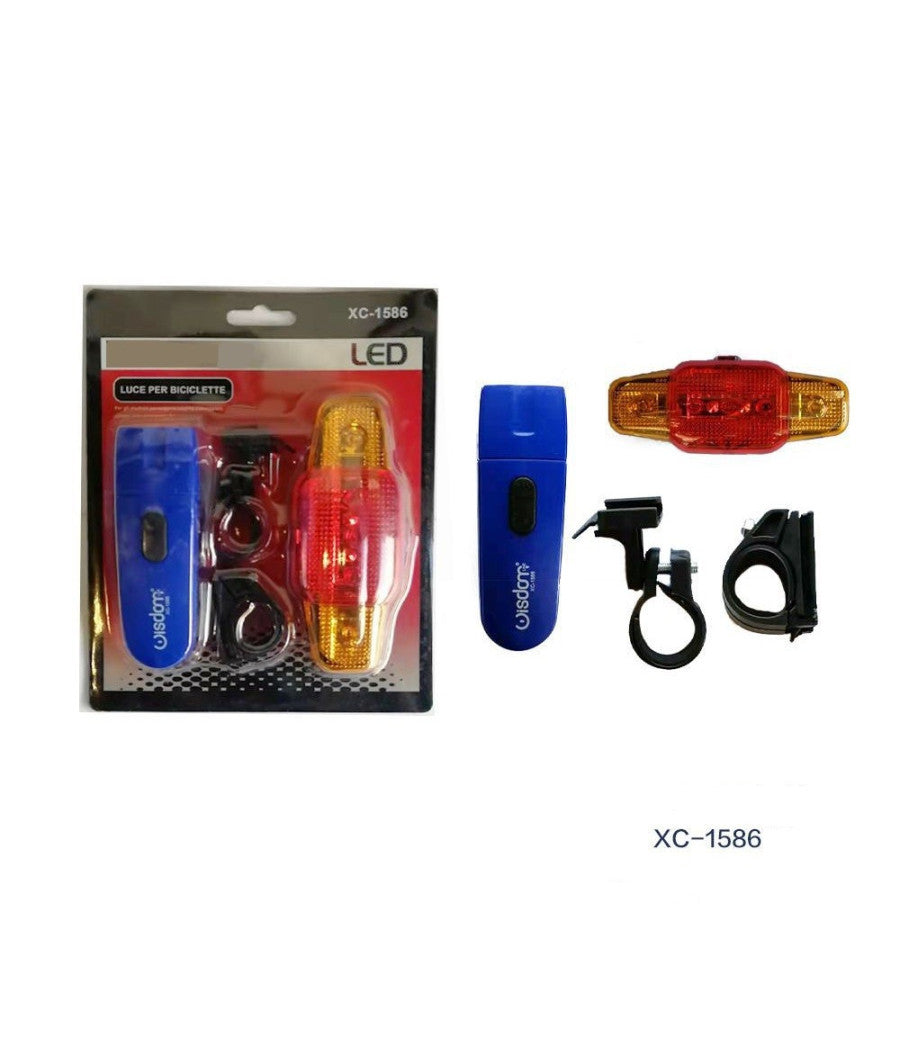 Set Luce Bici Bicicletta Frontale Torcia Led Posteriore Sicurezza Ganci Xc-1586         